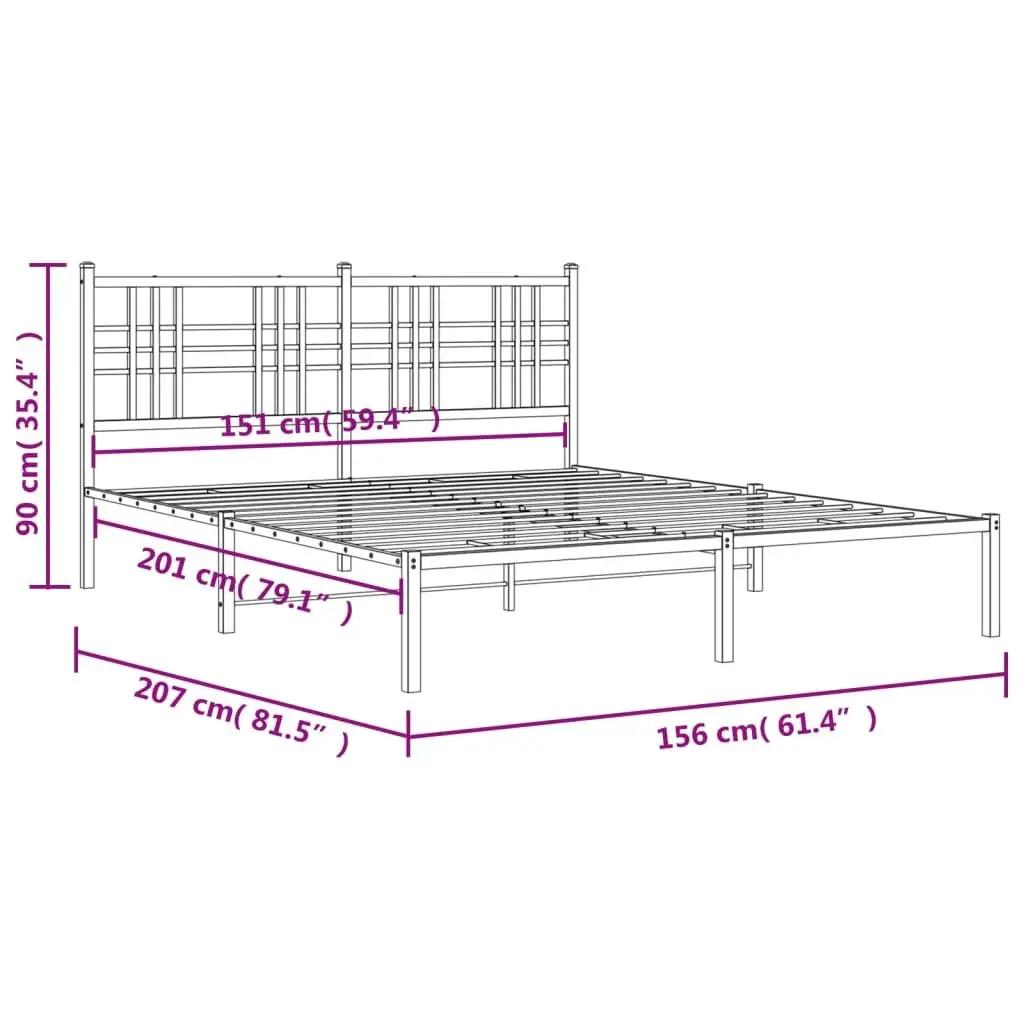 White Metal Bed Frame 150x200 cm with Headboard