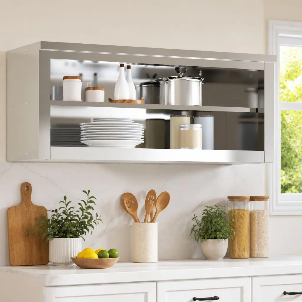 Stainless Steel Wall Mounted Kitchen Cabinet with Shelf Food Storage Commercial