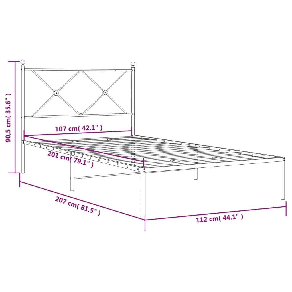 Metal Bed Frame King Single Black 107x203cm Powder-coated Steel