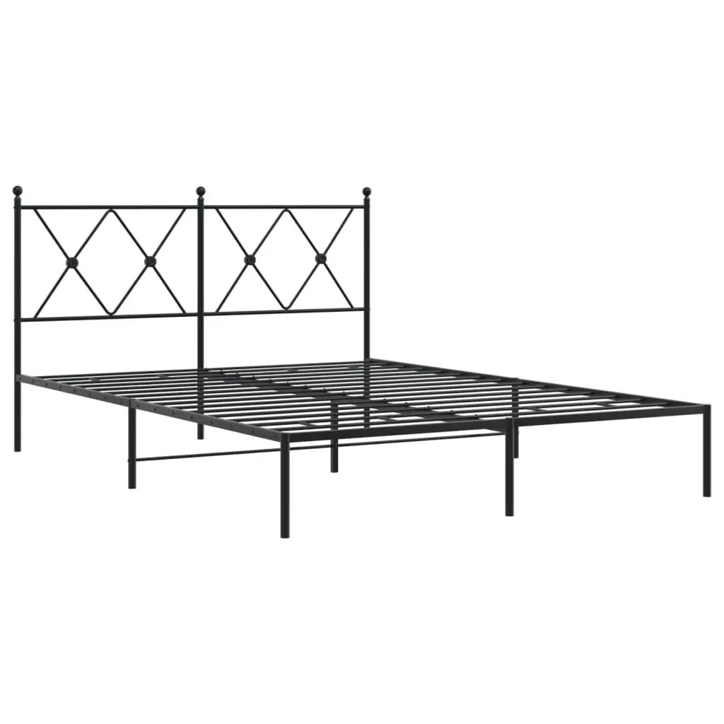 Metal Bed Frame Black 135x190 cm Powder-coated Steel with Headboard Slatted Base