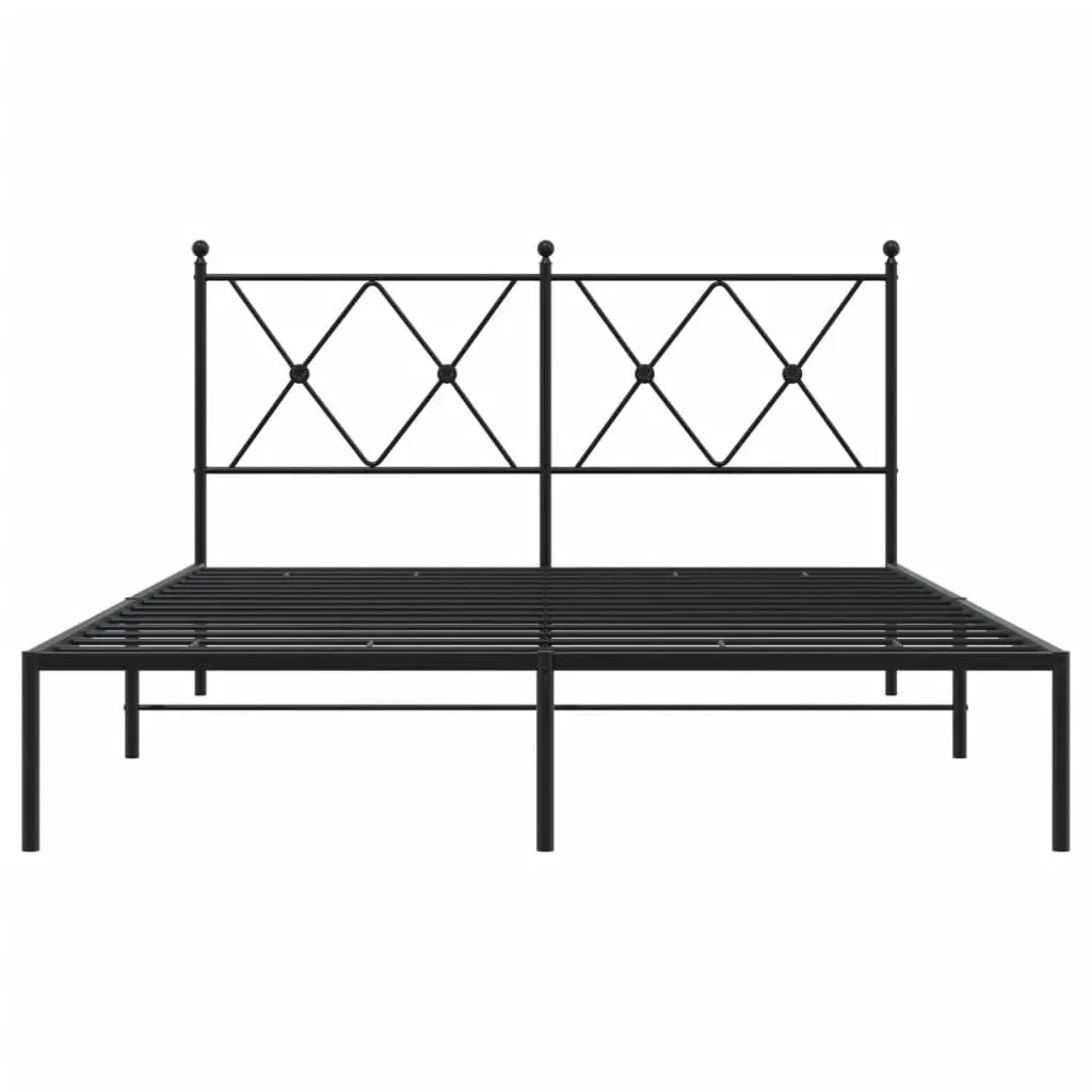Metal Bed Frame Black 135x190 cm Powder-coated Steel with Headboard Slatted Base
