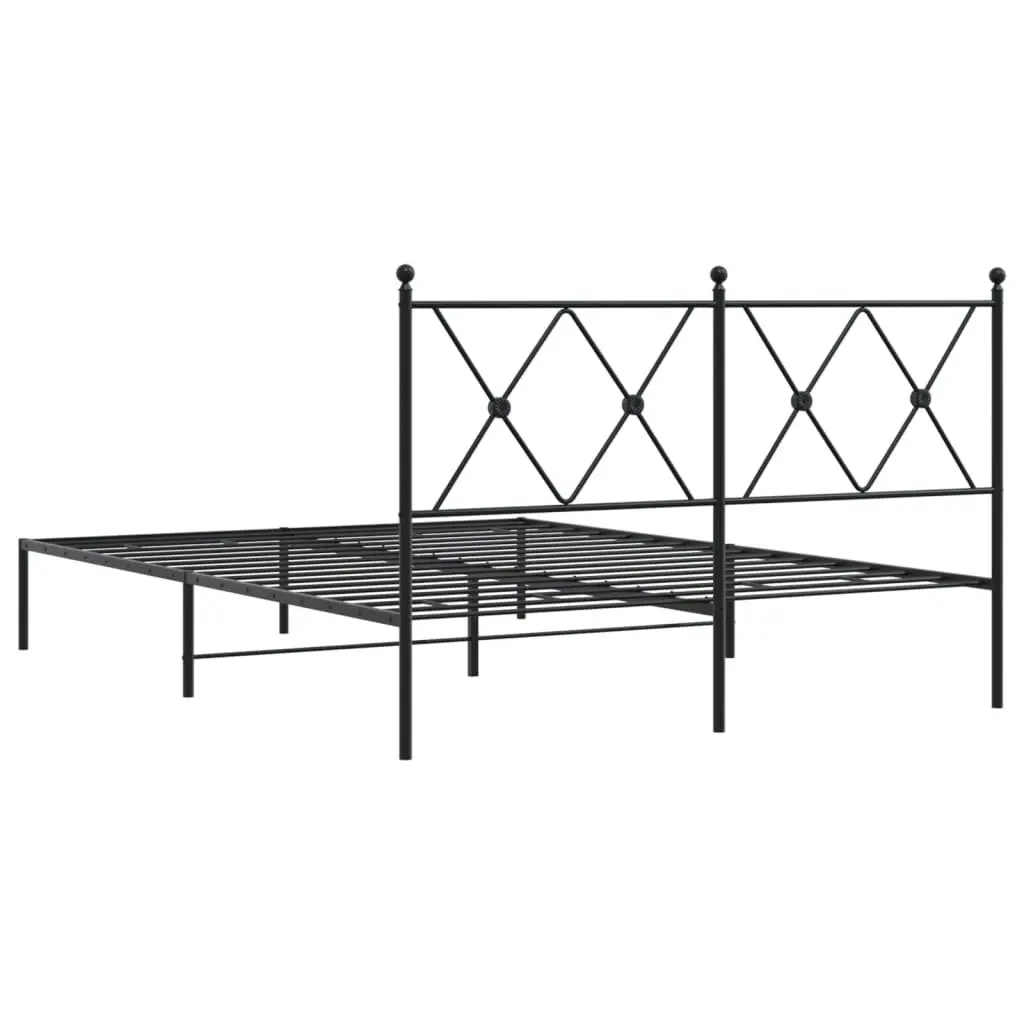 Metal Bed Frame Black 135x190 cm Powder-coated Steel with Headboard Slatted Base