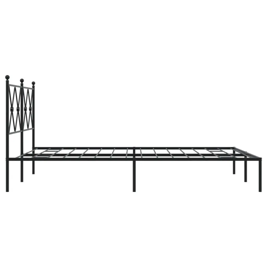Metal Bed Frame Black 135x190 cm Powder-coated Steel with Headboard Slatted Base