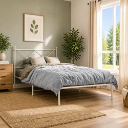 White King Single Metal Bed Frame with Headboard