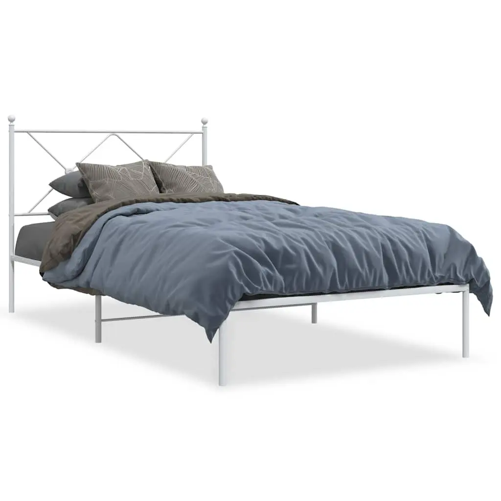 Metal Bed Frame King Single 107x203 cm White Powder-coated Steel with Headboard