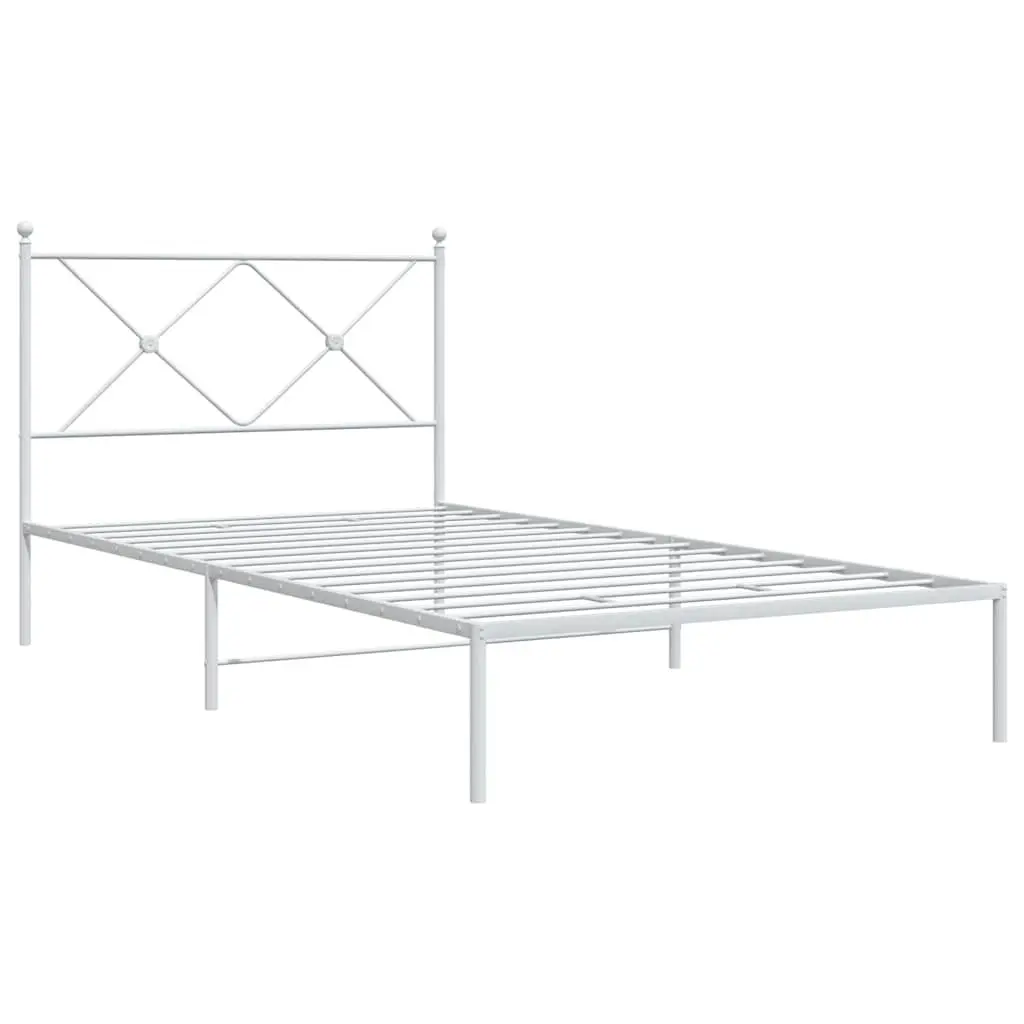 Metal Bed Frame King Single 107x203 cm White Powder-coated Steel with Headboard