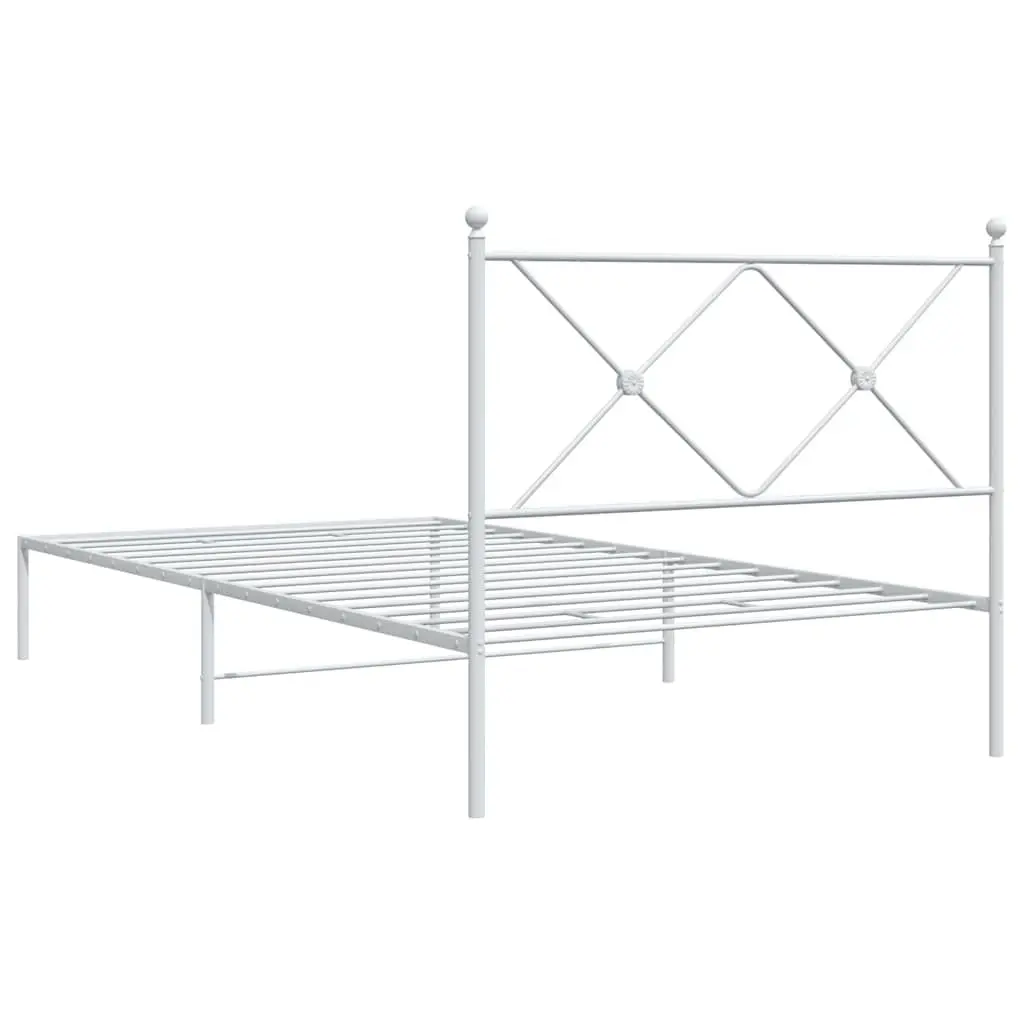 Metal Bed Frame King Single 107x203 cm White Powder-coated Steel with Headboard