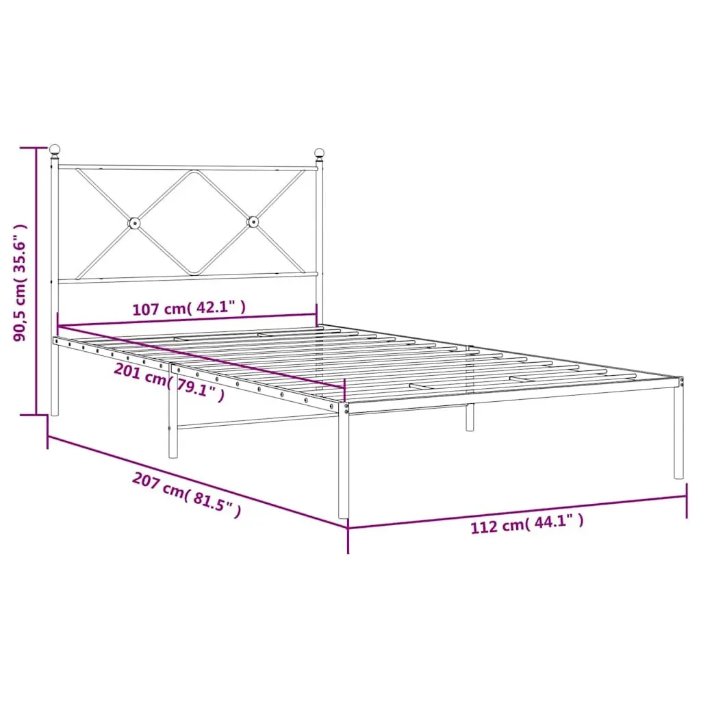 Metal Bed Frame King Single 107x203 cm White Powder-coated Steel with Headboard