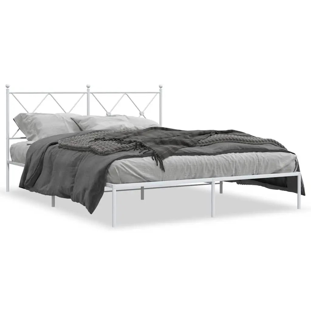 Metal Bed Frame with Headboard in White 150x200 cm