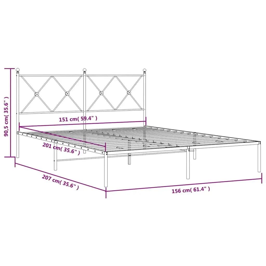 Metal Bed Frame with Headboard in White 150x200 cm