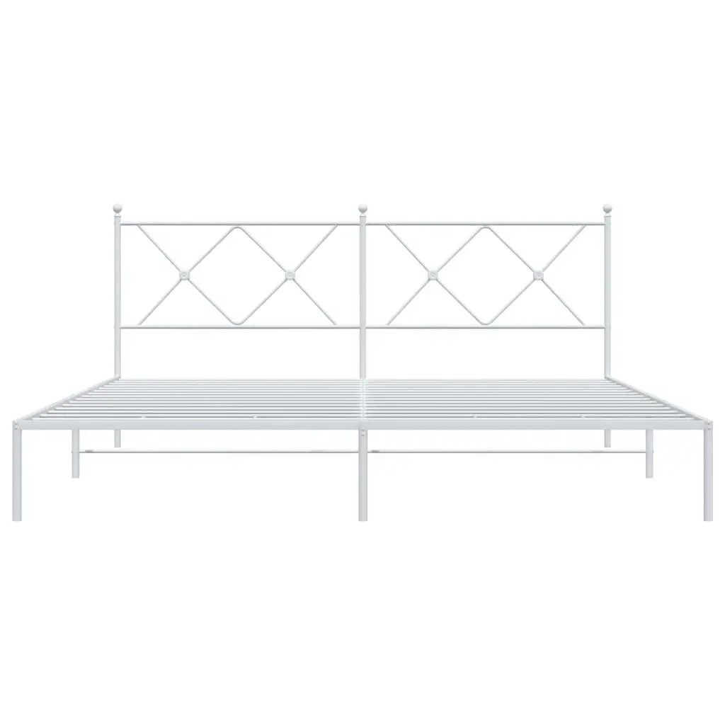 Metal Bed Frame King Size White Powder-Coated Steel with Headboard Slatted Base 183x203cm