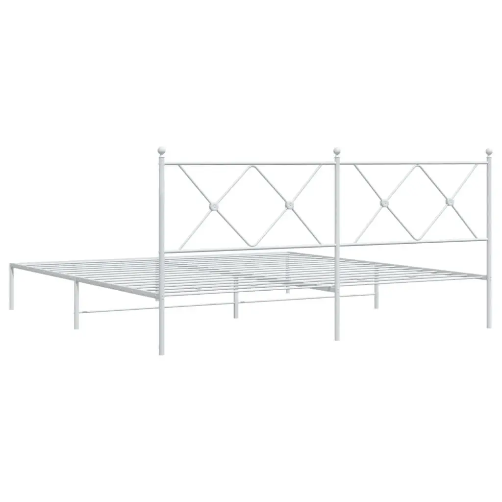 Metal Bed Frame King Size White Powder-Coated Steel with Headboard Slatted Base 183x203cm