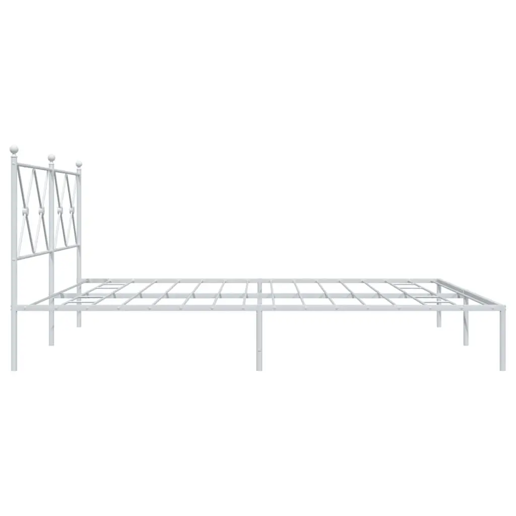Metal Bed Frame King Size White Powder-Coated Steel with Headboard Slatted Base 183x203cm