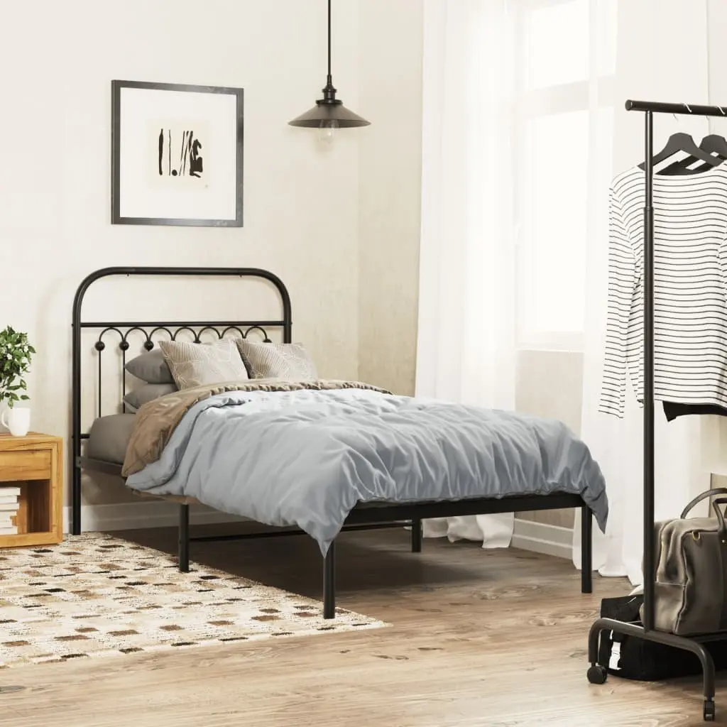 Metal Bed Frame Black 90x190 cm Steel with Headboard Slatted Base