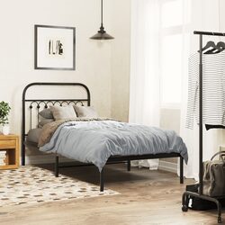 Metal Bed Frame 90x190 cm Black Bedroom Furniture Headboard Slatted Base Storage