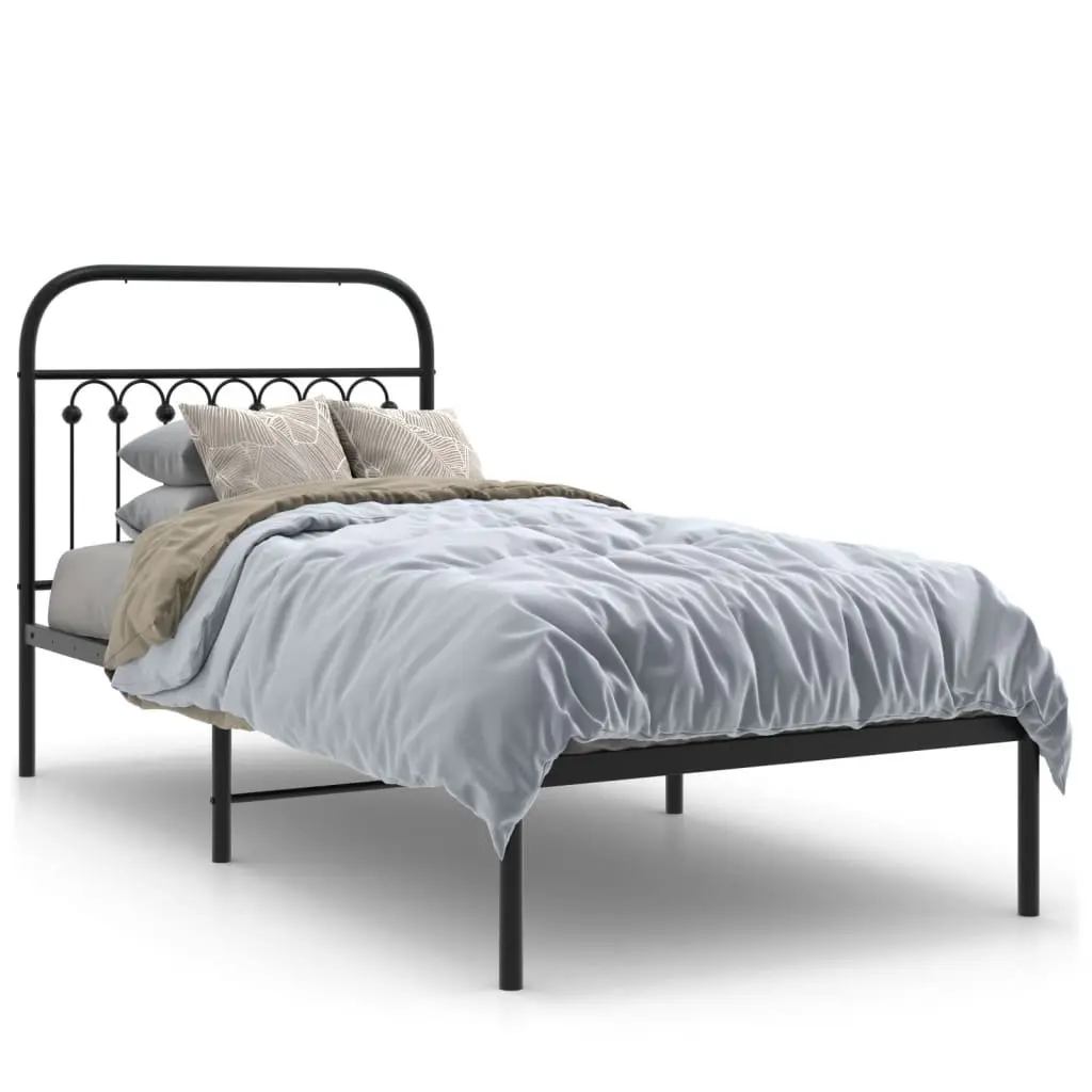 Metal Bed Frame Black 90x190 cm Steel with Headboard Slatted Base