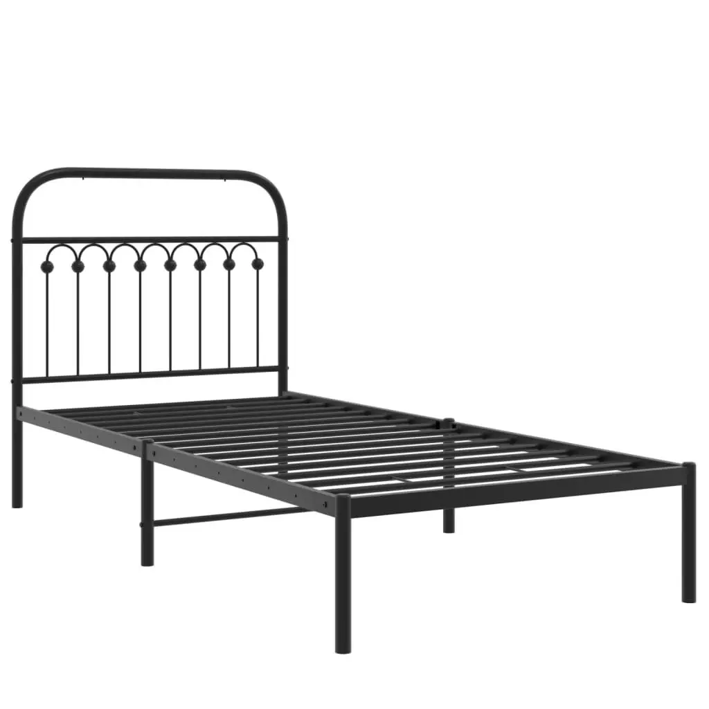 Metal Bed Frame Black 90x190 cm Steel with Headboard Slatted Base