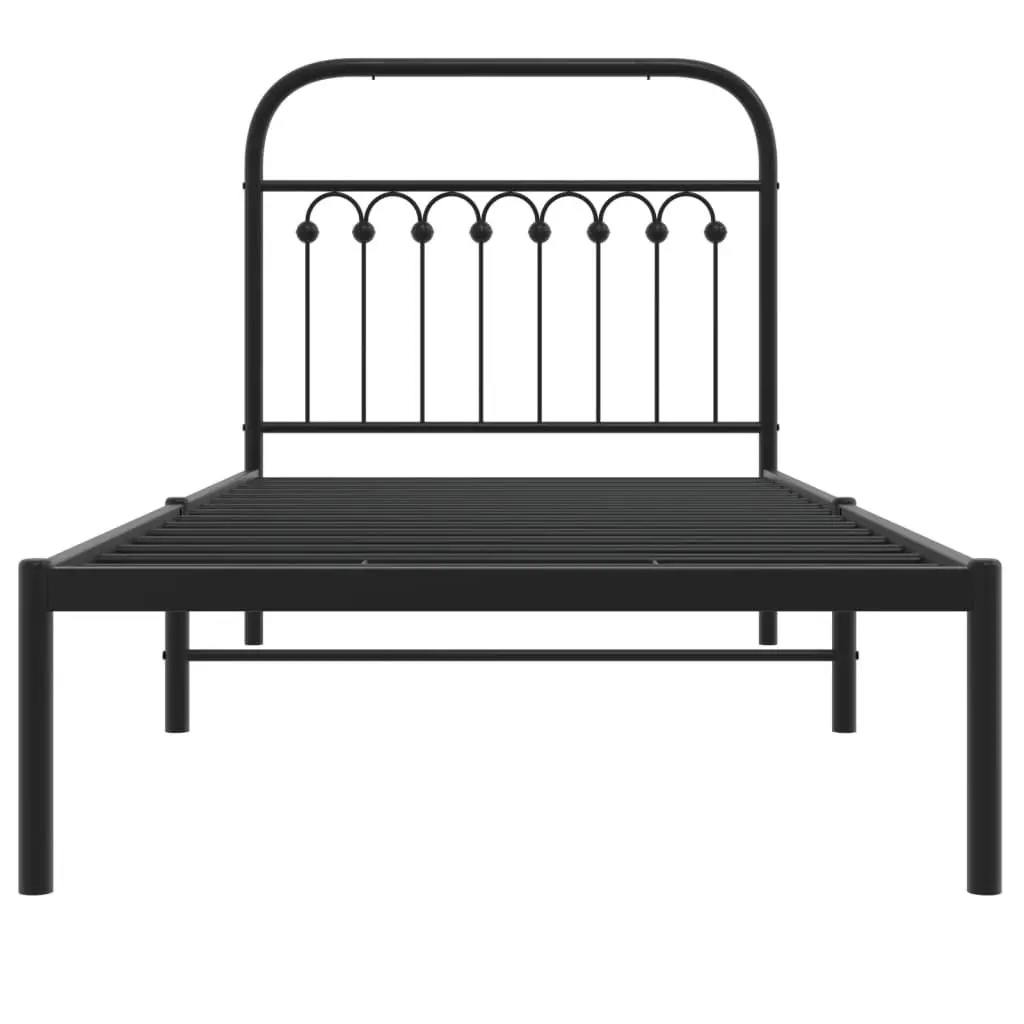 Metal Bed Frame Black 90x190 cm Steel with Headboard Slatted Base