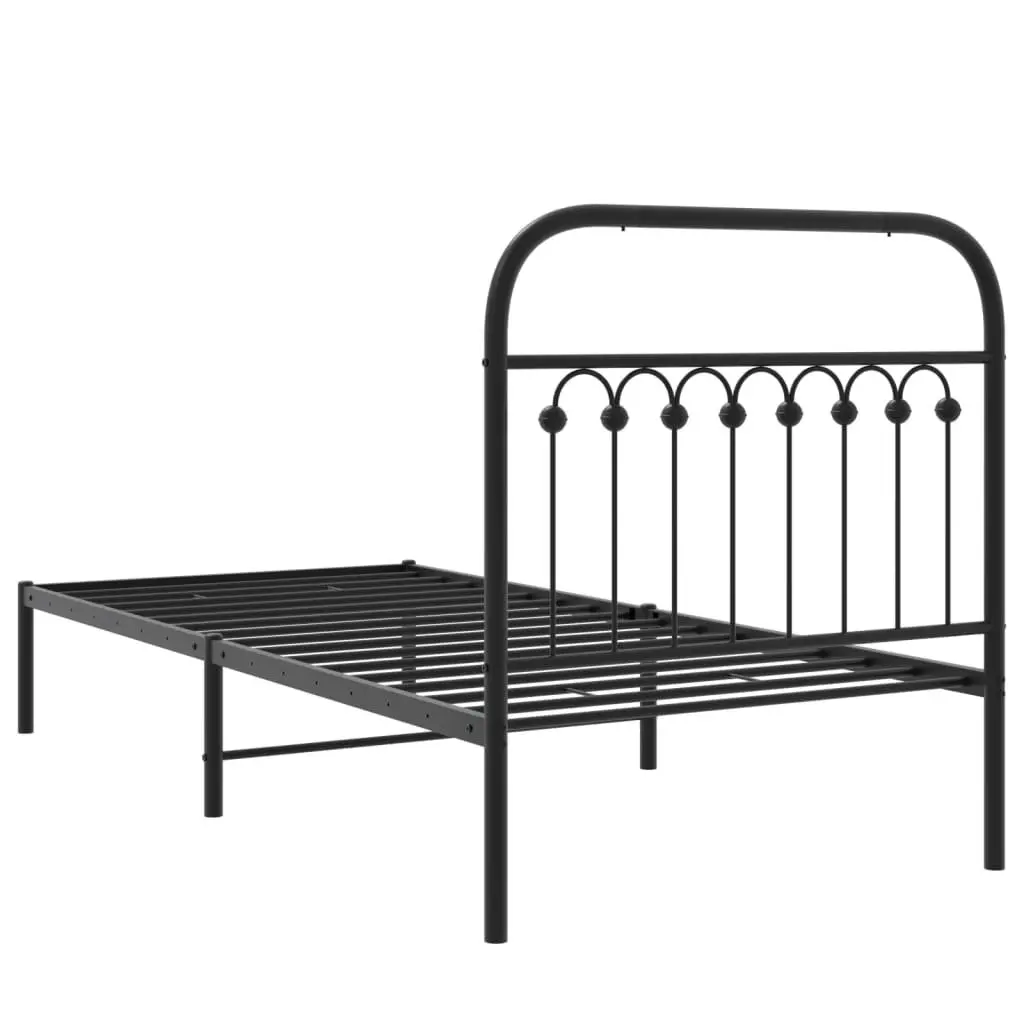 Metal Bed Frame Black 90x190 cm Steel with Headboard Slatted Base