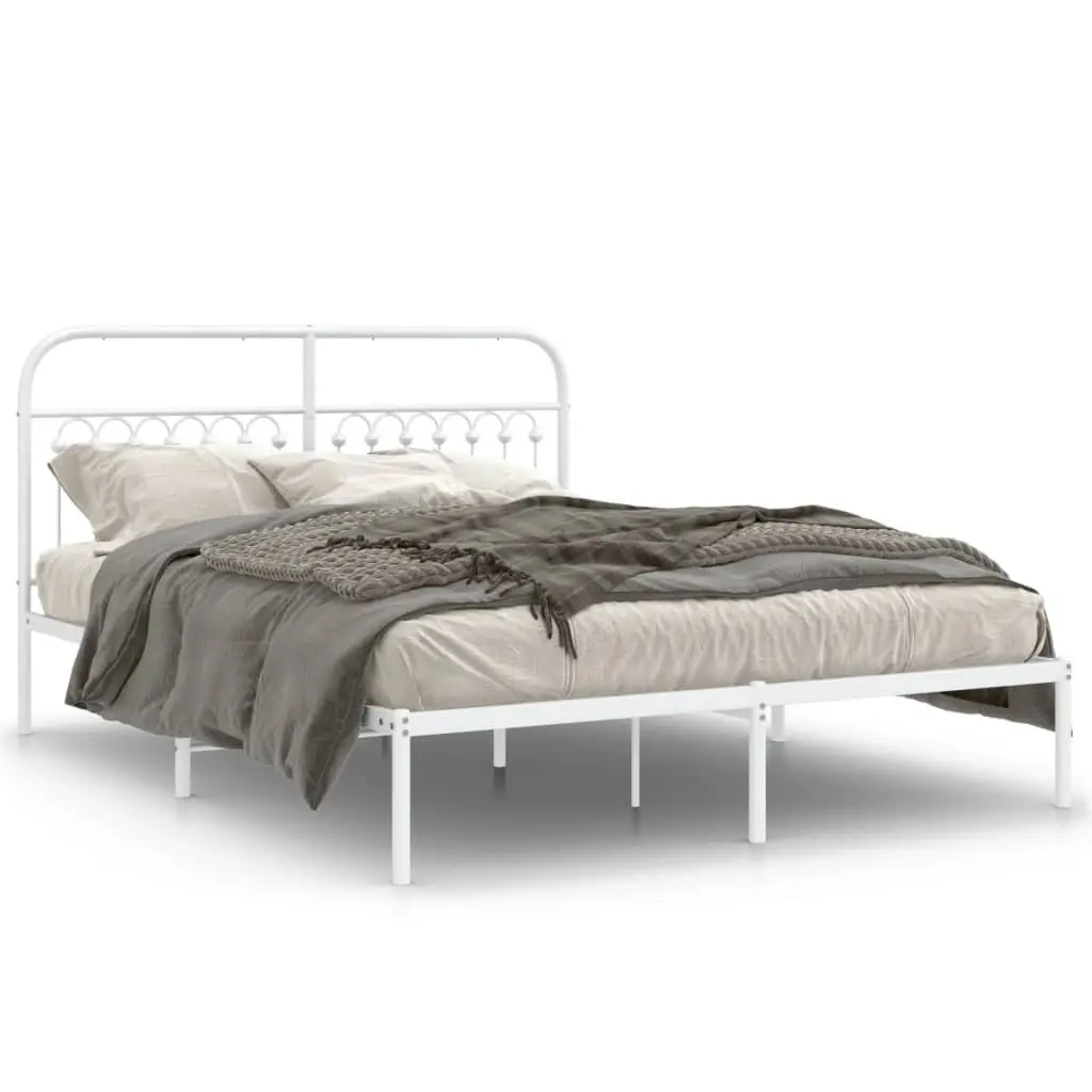 White Metal Bed Frame with Headboard 150x200 cm