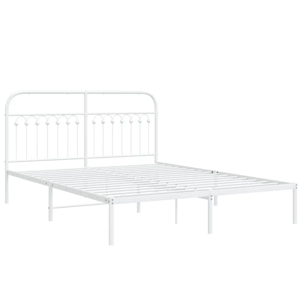 White Metal Bed Frame with Headboard 150x200 cm