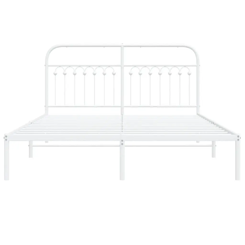 White Metal Bed Frame with Headboard 150x200 cm