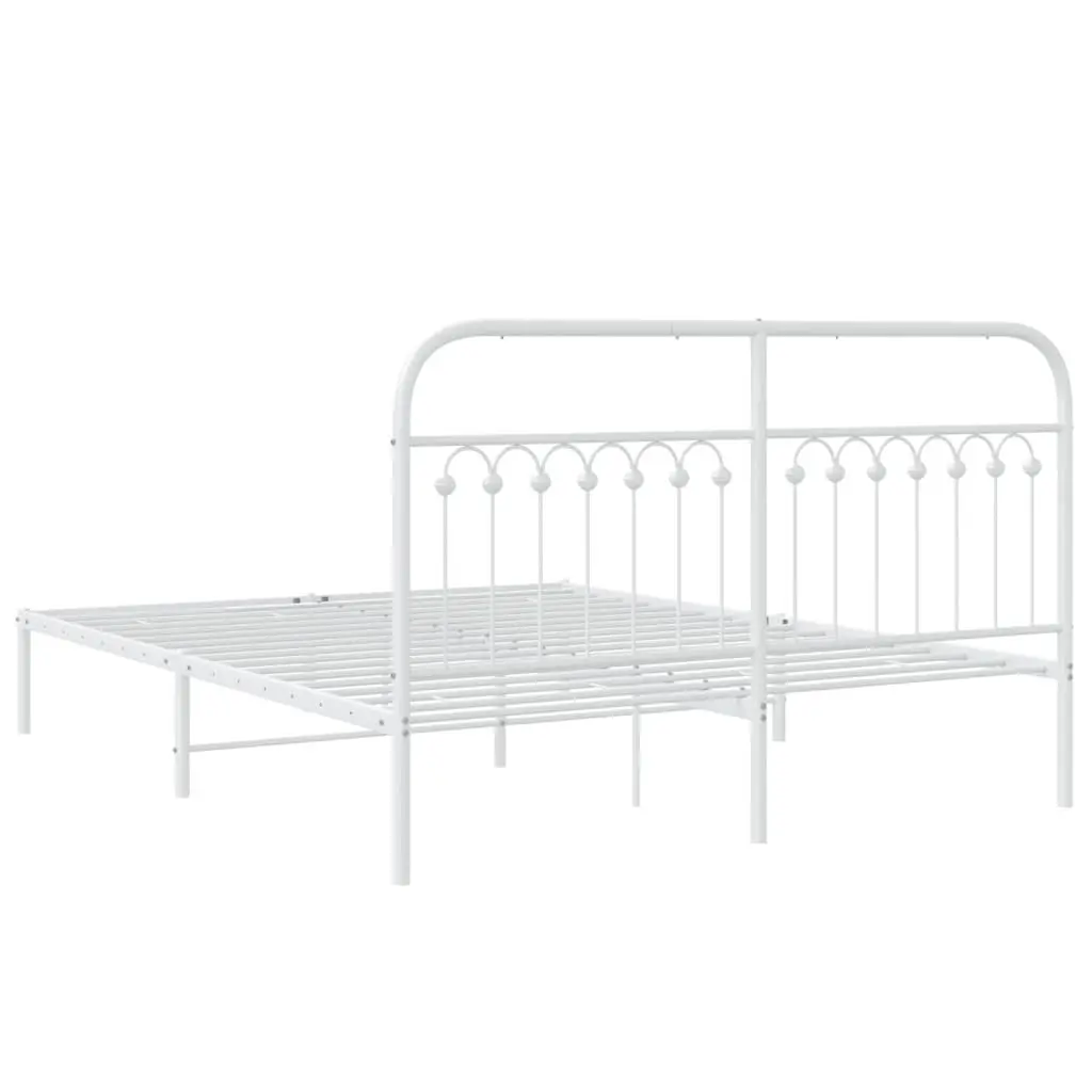 White Metal Bed Frame with Headboard 150x200 cm
