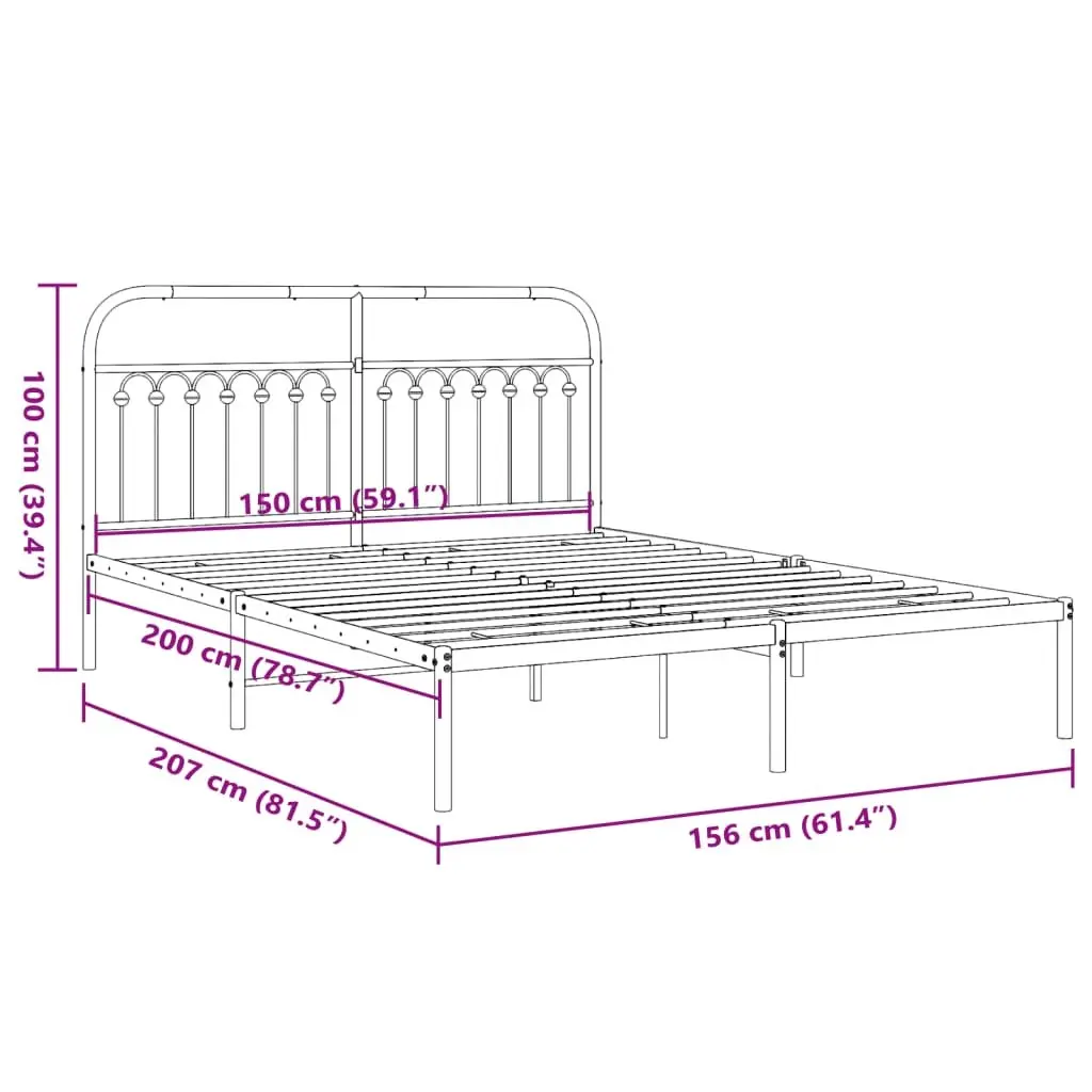 White Metal Bed Frame with Headboard 150x200 cm