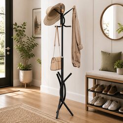 Stylish Black Coat Stand with 9 Hooks for Organised Living