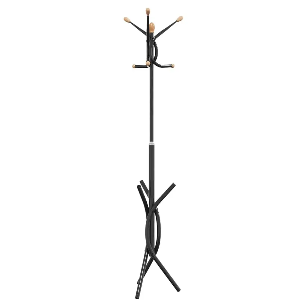 Coat Stand Black 176cm Iron Frame 9 Hooks Storage Rack