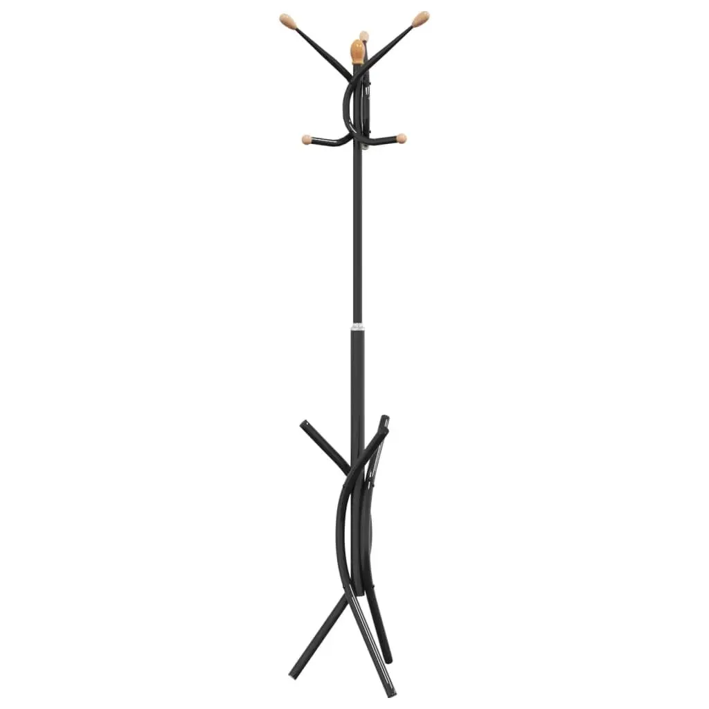 Coat Stand Black 176cm Iron Frame 9 Hooks Storage Rack