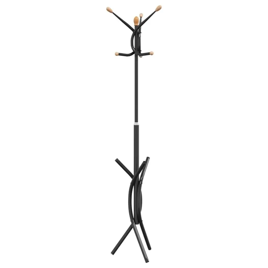 Coat Stand Black 176cm Iron Frame 9 Hooks Storage Rack