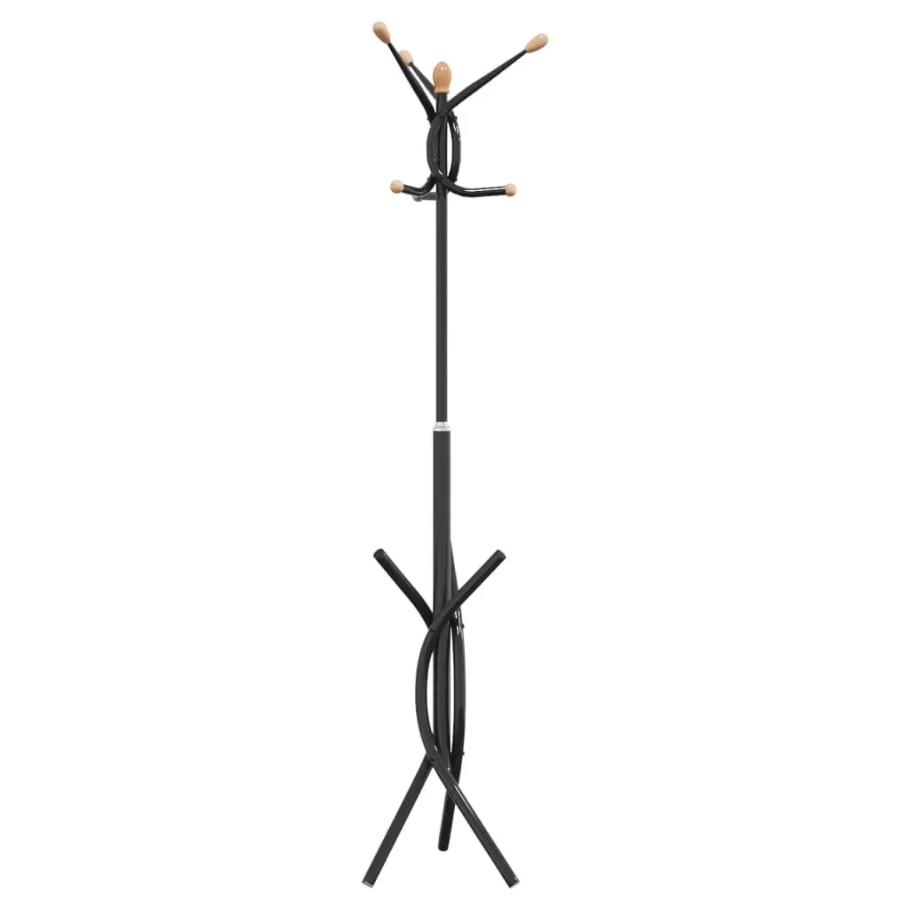 Coat Stand Black 176cm Iron Frame 9 Hooks Storage Rack