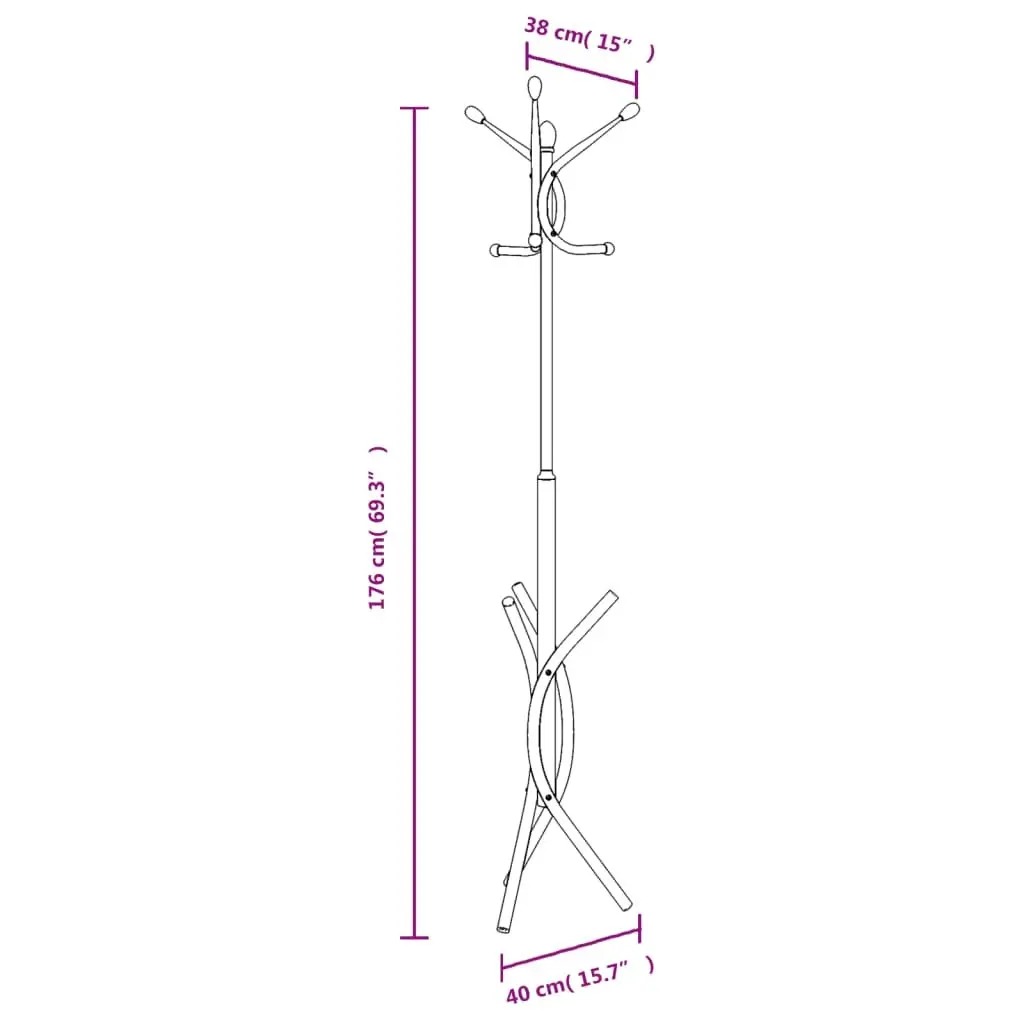 Coat Stand Black 176cm Iron Frame 9 Hooks Storage Rack