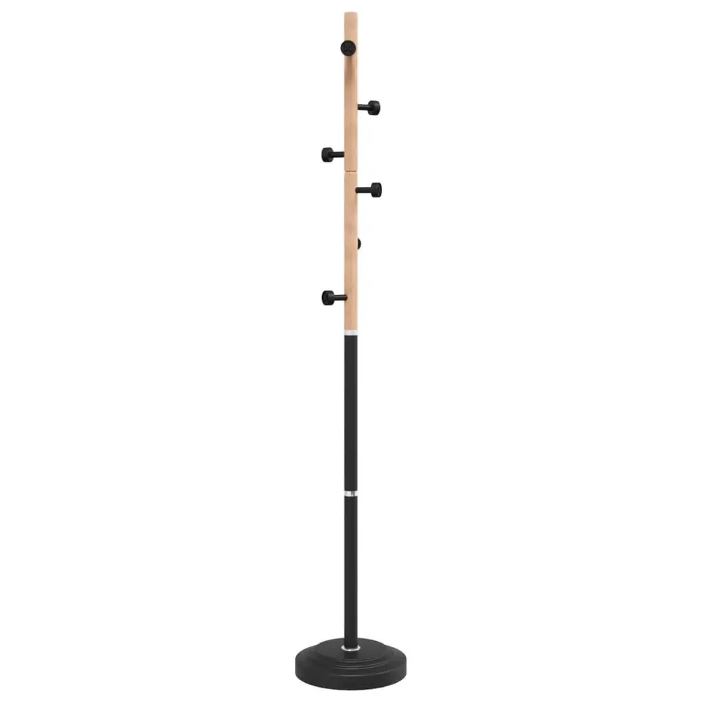 Coat Stand Black 177cm Iron Beech Wood 6 Hooks Storage Rack