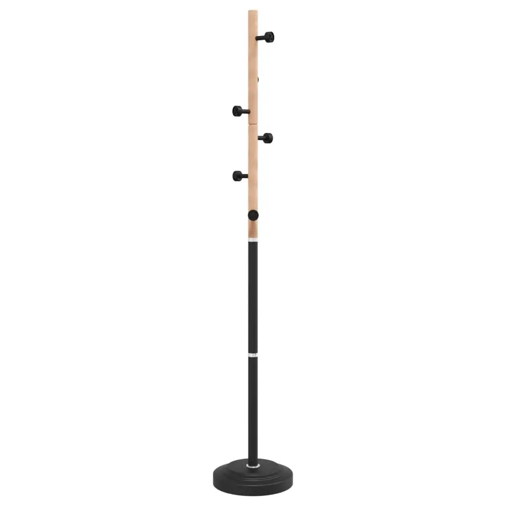 Coat Stand Black 177cm Iron Beech Wood 6 Hooks Storage Rack