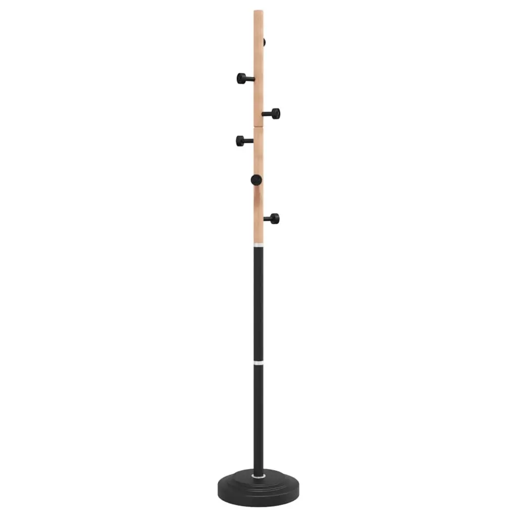 Coat Stand Black 177cm Iron Beech Wood 6 Hooks Storage Rack