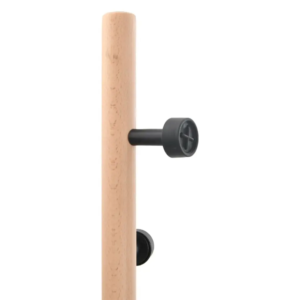 Coat Stand Black 177cm Iron Beech Wood 6 Hooks Storage Rack