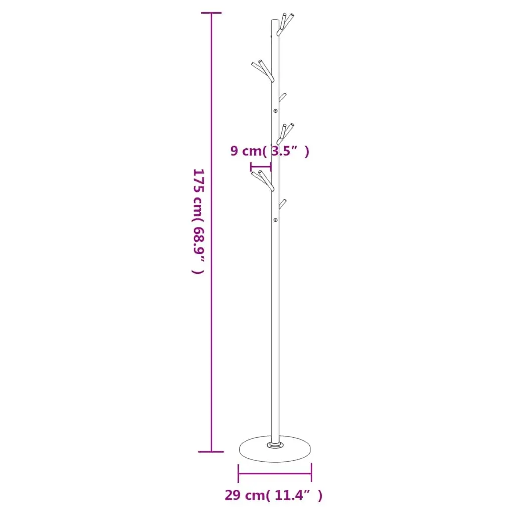 Coat Stand Black 175 cm Iron Frame 12 Hooks Hallway Bedroom Storage Organizer