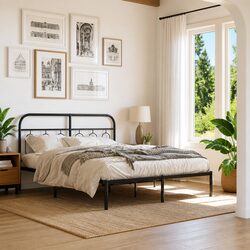 Black Steel Bed Frame 150x200 cm with Headboard
