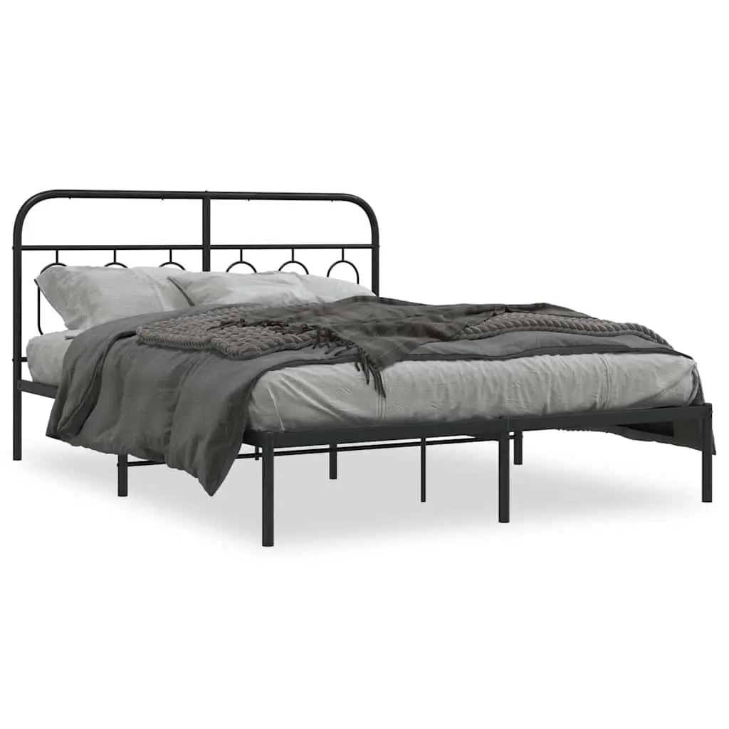 Black Steel Bed Frame 150x200 cm with Headboard