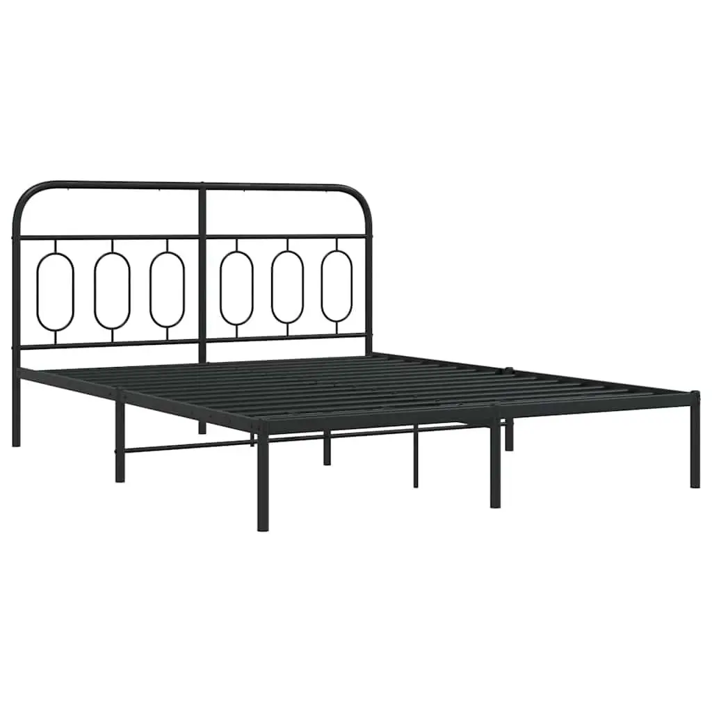 Black Steel Bed Frame 150x200 cm with Headboard