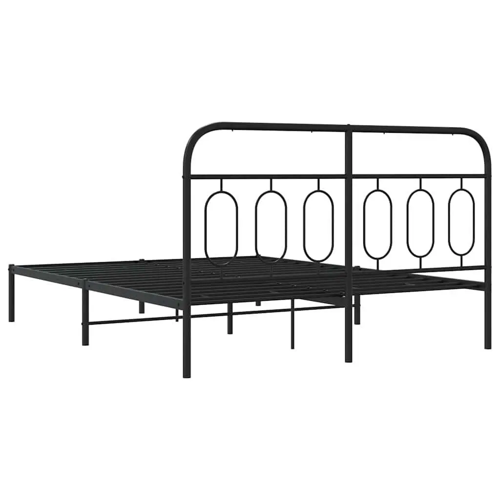 Black Steel Bed Frame 150x200 cm with Headboard