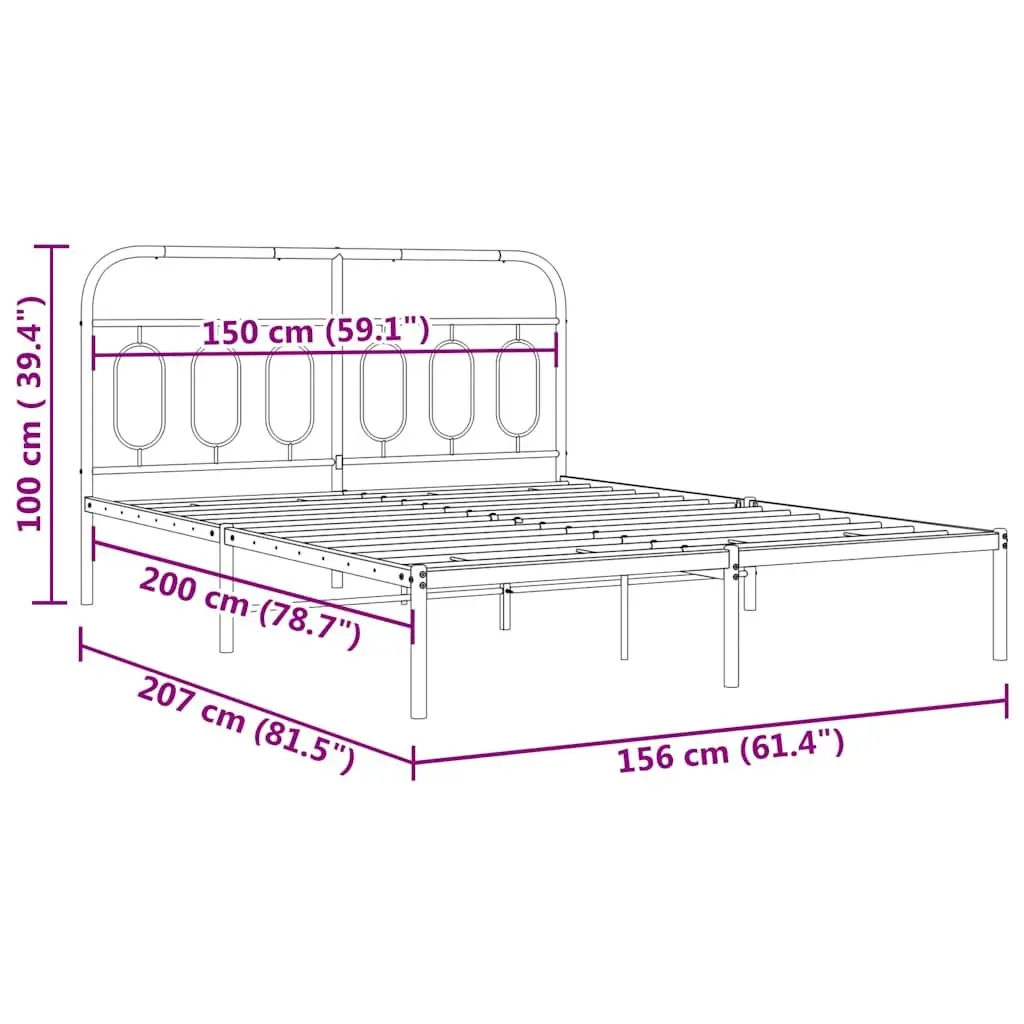 Black Steel Bed Frame 150x200 cm with Headboard