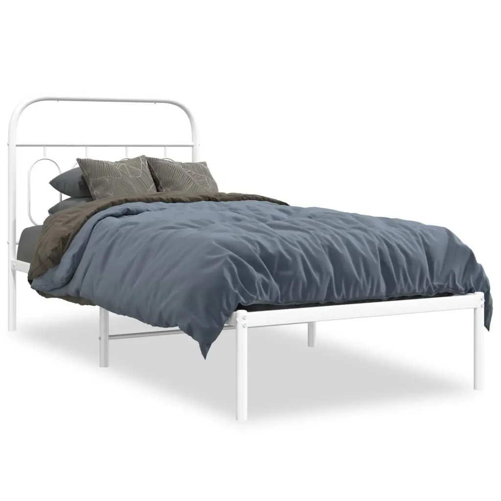 Metal Bed Frame White 90x190 cm Steel with Headboard Slatted Base Storage