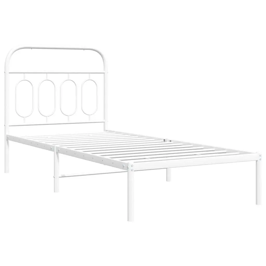 Metal Bed Frame White 90x190 cm Steel with Headboard Slatted Base Storage
