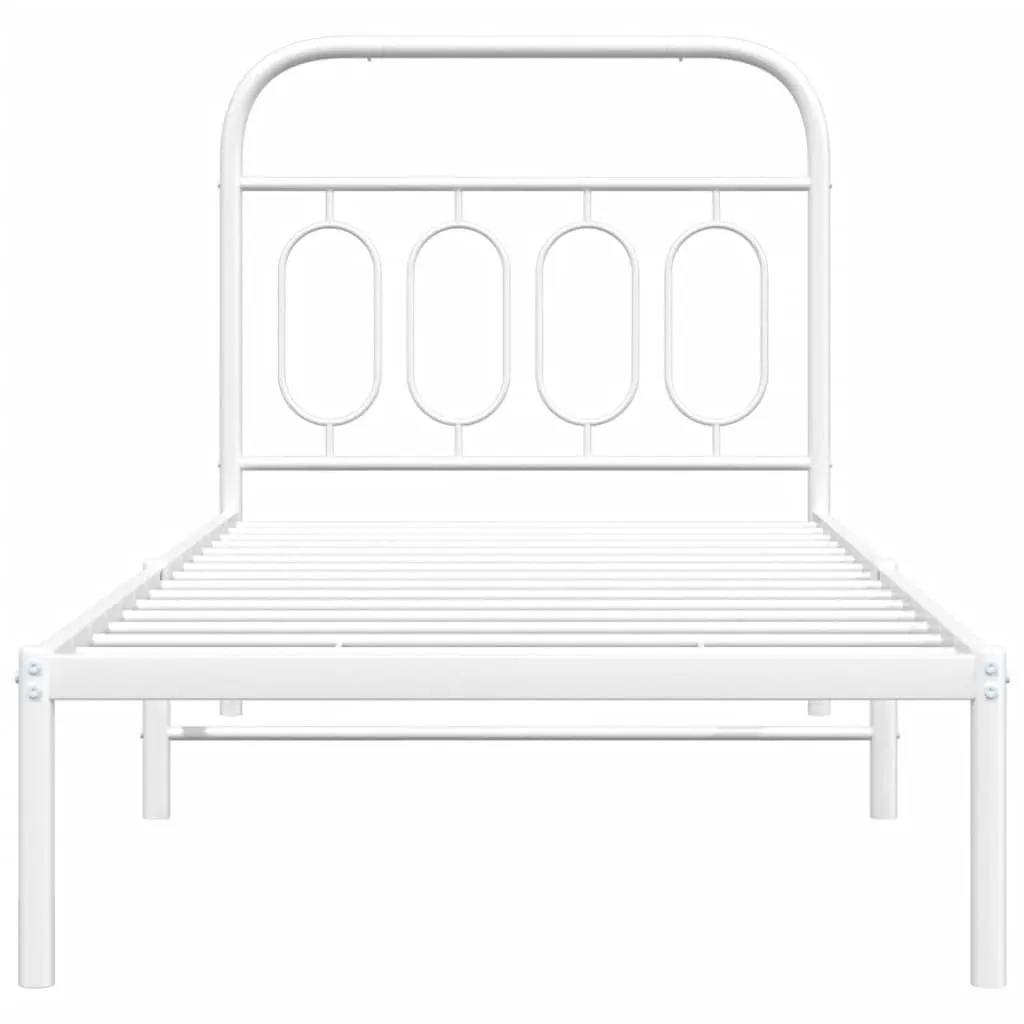 Metal Bed Frame White 90x190 cm Steel with Headboard Slatted Base Storage