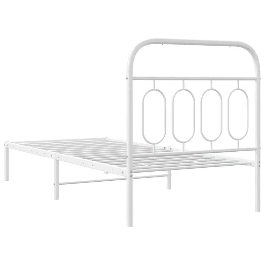 Metal Bed Frame White 90x190 cm Steel with Headboard Slatted Base Storage