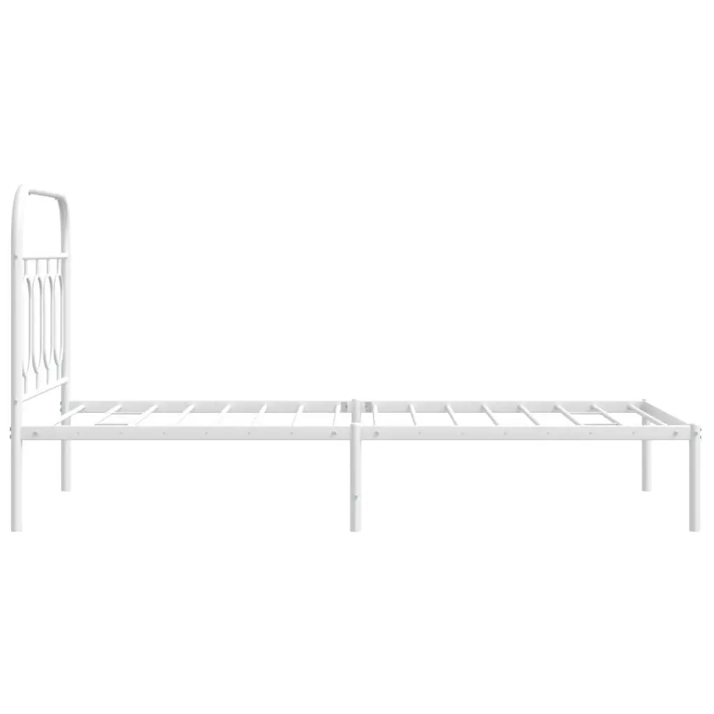 Metal Bed Frame White 90x190 cm Steel with Headboard Slatted Base Storage