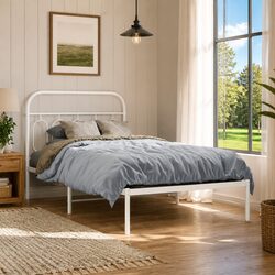 King Single Metal Bed Frame with White Headboard